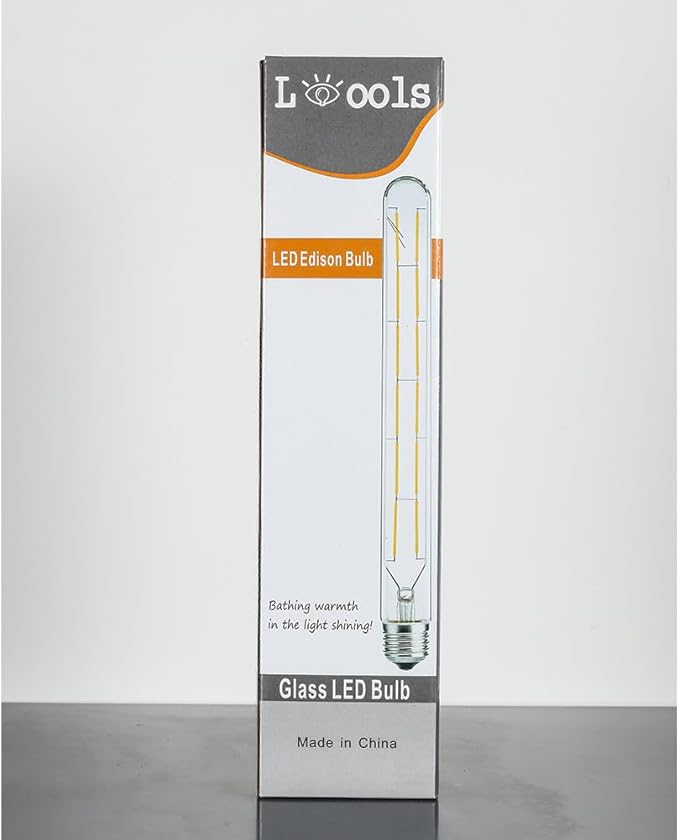 Leools LED Tube Bulbs,T10 Tubular Edison Style LED Filament Bulb, 12W Dimmable Antique LED Bulb,E26 Base,Clear Glass,Warm White,2700K,1000LM(75-100W Equivalent),11.8inch,Pack of 4