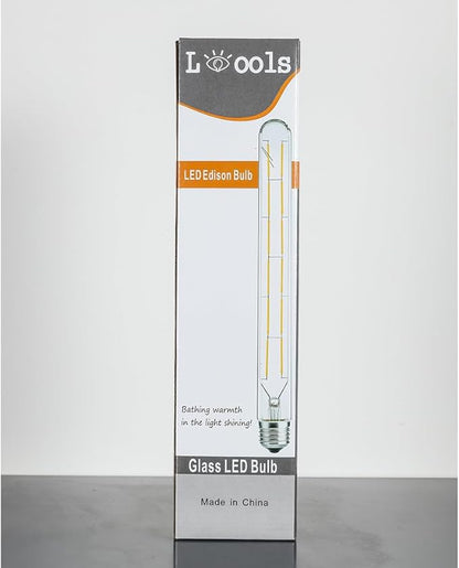 Leools LED Tube Bulbs,T10 Tubular Edison Style LED Filament Bulb, 12W Dimmable Antique LED Bulb,E26 Base,Clear Glass,Warm White,2700K,1000LM(75-100W Equivalent),11.8inch,Pack of 4