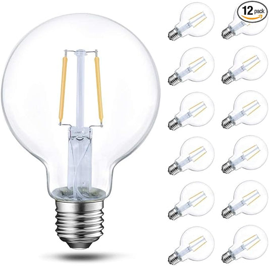 Energetic 12-Pack 5W Dimmable LED Globe Light Bulb, G25 LED Vintage Light Bulb, 60W Equivalent, 500Lumens, 2700K Soft White, E26 Base, ETL Listed