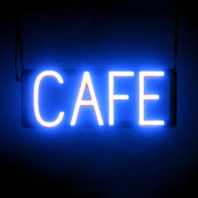 SpellBrite CAFE Sign | Cafe-Related Sign with Neon Look, Blue LED Light Source | 16.4" x 6.3"