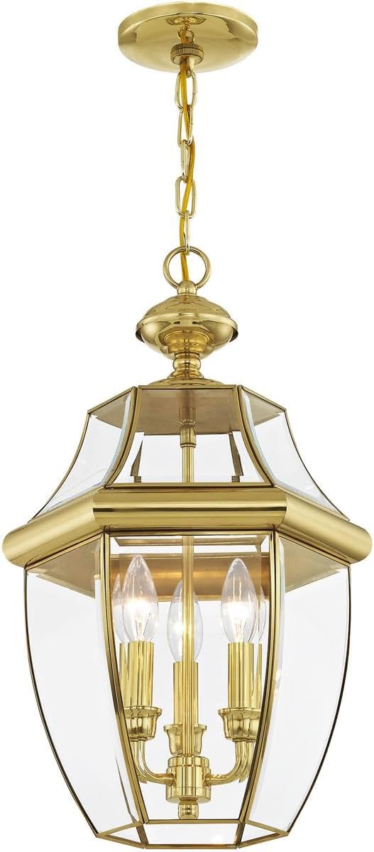 Livex Lighting 2355-02 Monterey 3-Light Outdoor Hanging Lantern, Polished Brass