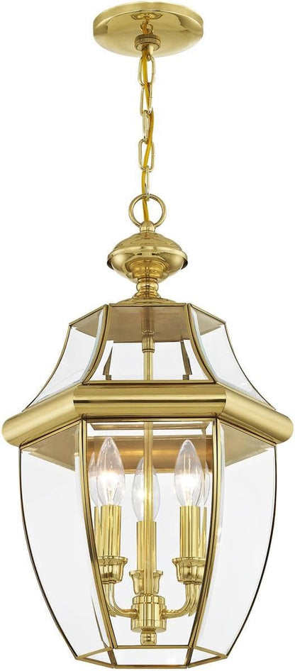 Livex Lighting 2355-02 Monterey 3-Light Outdoor Hanging Lantern, Polished Brass
