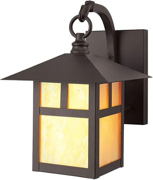 Livex Lighting 2131-07 Montclair Mission 1 Light Outdoor Bronze Finish Solid Brass Wall Lantern with Iridescent Tiffany Glass, 17" x 9" x 17"