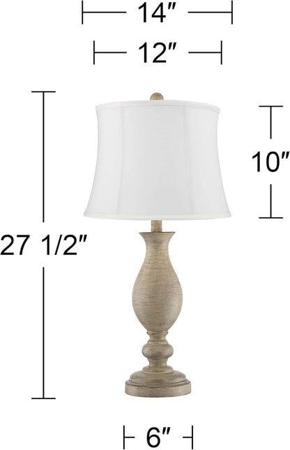 Regency Hill Serena Traditional Country Cottage Table Lamps 27 1/2" Tall Set of 2 Beige Gray Turned Vase White Softback Drum Shade for Bedroom Living Room House Bedside Nightstand Office