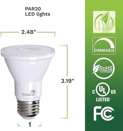 Bioluz LED 4 Pack PAR20 LED Bulbs 5000K Daylight Dimmable 50 Watt Equivalent Using 7W, Spot Light Bulb E26 Base 40 Degree Beam Angle UL Listed FCC RoHS Compliant