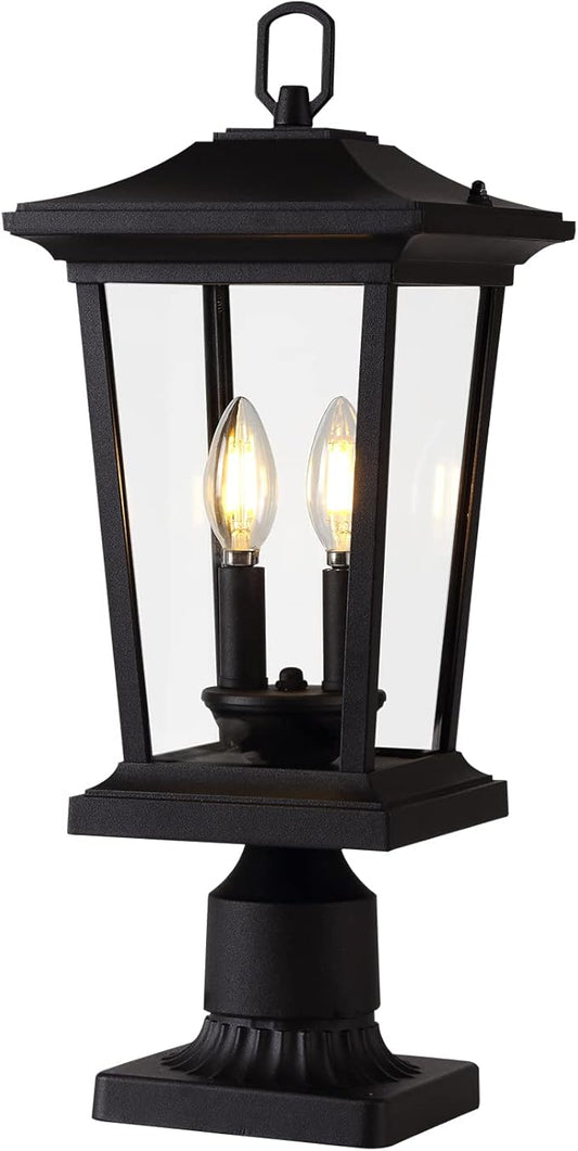 Outdoor Post Lights, Cast Aluminum Lamp Post Light Fixture, 2-Light Pole Mount Light with Clear Glass, Outdoor Pier Mount Light Matte Black Finish
