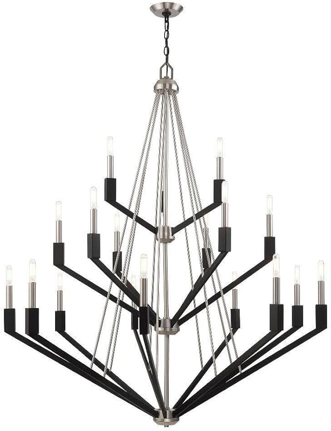 Livex Lighting 51169-91 Beckett - Eighteen Light 3-Tier Foyer, Brushed Nickel/Black Finish