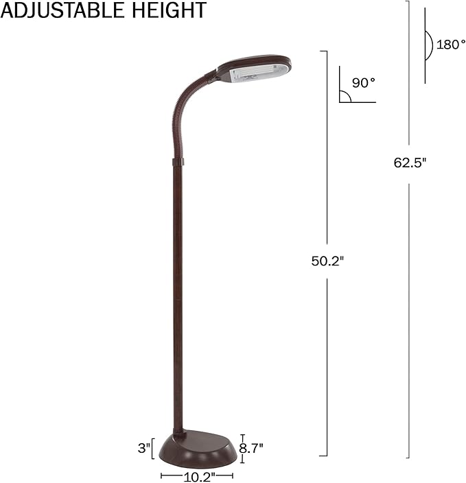 Lavish Home Adjustable Floor Lamp - Full Spectrum Natural Sunlight Lamp and Bendable Neck - Reading, Crafting, Esthetician Floor Light (Woodgrain)