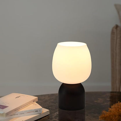 Small RGB Table Lamp for Bedroom, Remote Control Color Changing Desk Lights, with White Opal Glass Lamp Shade, for Living Room Nightstand,Black Wood