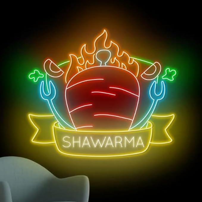 Shawarma Neon Sign, Shawarma Led Sign, Shawarma Neon Light, Street Food Wall Art Light, Restaurant Wall Decor Size:23inches