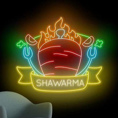 Shawarma Neon Sign, Shawarma Led Sign, Shawarma Neon Light, Street Food Wall Art Light, Restaurant Wall Decor Size:23inches