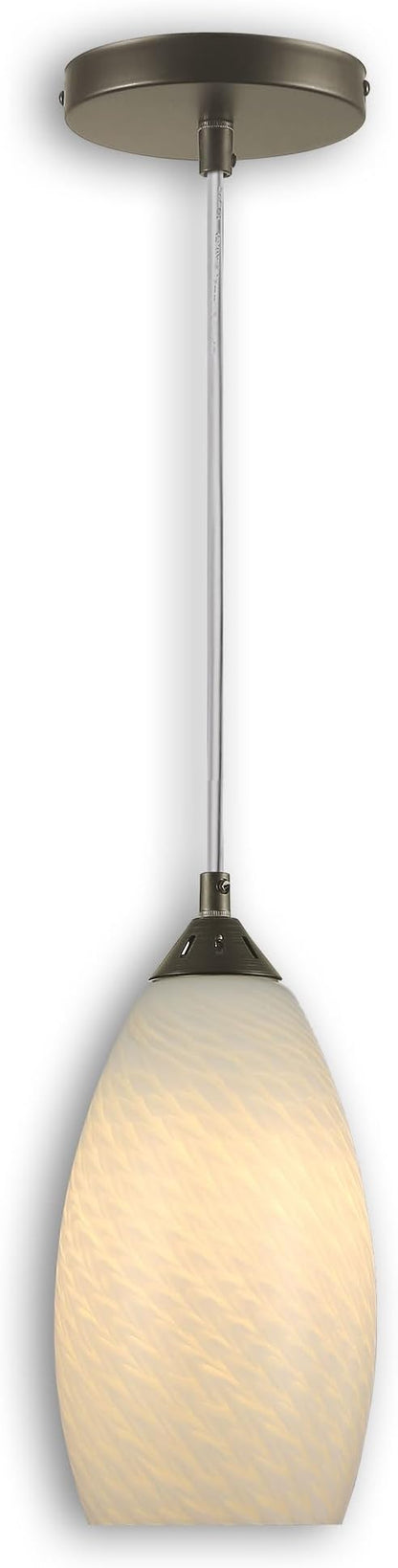 Pendant Lighting, Modern White Fishline Handblown Glass, 4.25" x 9" Tall, Oval Art Shade Hanging Light, Brushed Nickel Hardware for Kitchen, Dining Room, Foyer Decor 4.7" Shade (1 Pack)