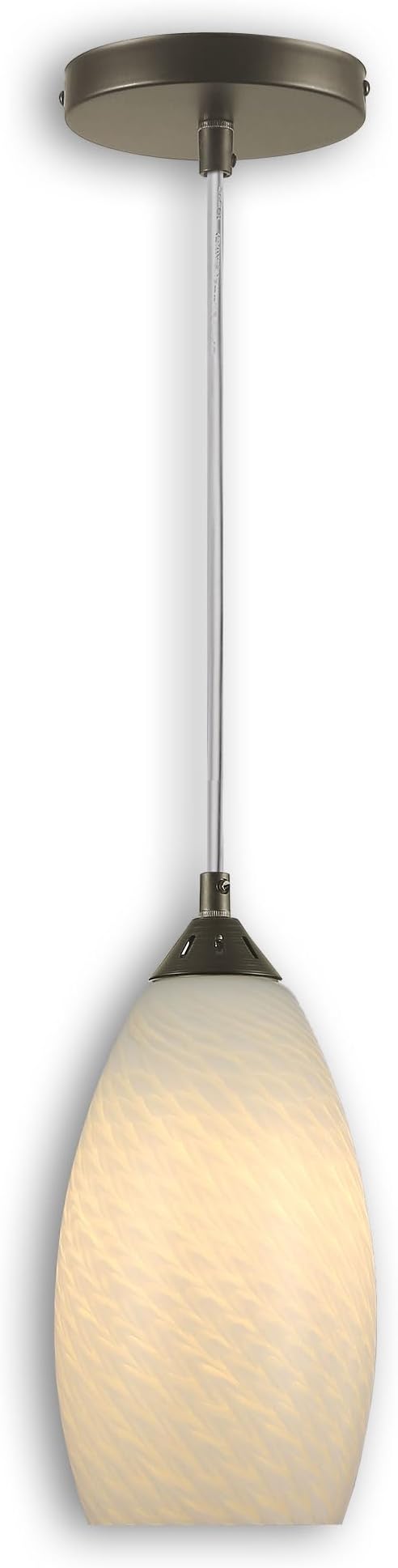 Pendant Lighting, Modern White Fishline Handblown Glass, 4.25" x 9" Tall, Oval Art Shade Hanging Light, Brushed Nickel Hardware for Kitchen, Dining Room, Foyer Decor 4.7" Shade (1 Pack)