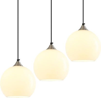 Milky Luster Glass Pendant Lights Kitchen Island Globe Pendant Light Fixtures Modern Pendant Lighting for Bedroom Living Dining Room Light Fixture (7.87 in, 3 Pack)