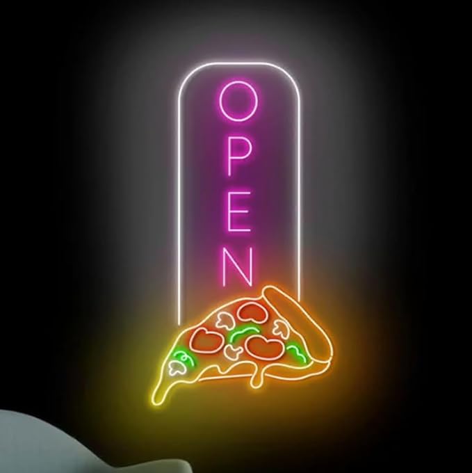 Open Pizza Neon Sign, Pizza Open Led Sign, Pizza Slice Neon Light, Pizza Led Light, Food Store Wall Art, Pizza Restaurant Wall Decor Size:23inches