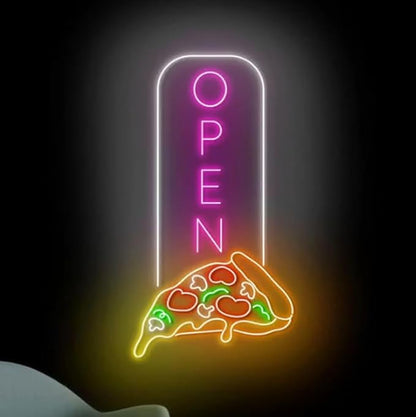 Open Pizza Neon Sign, Pizza Open Led Sign, Pizza Slice Neon Light, Pizza Led Light, Food Store Wall Art, Pizza Restaurant Wall Decor Size:23inches
