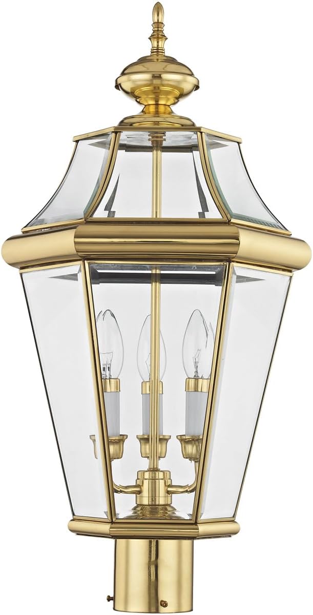 Livex Lighting 2364-02 Outdoor Post with Clear Beveled Glass Shades, Polished Brass