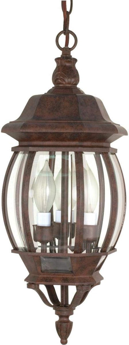 Nuvo Lighting 60/895 Central Park - Three Light Outdoor Hanging Lantern, Old Bronze Finish with Clear Beveled Panel Shade
