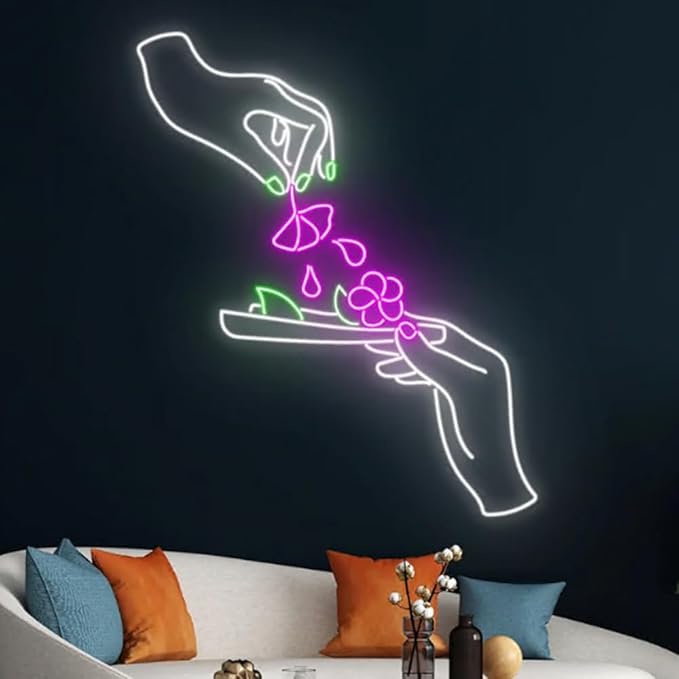 Flower Roll Joint Hand Led Sign, 20" Floral Roll Joint Hands Led Light, Weed Leaves Leaf Neon Sign,Smoking Room Wall Decor