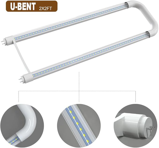 Romwish U Shaped LED Tube Lights, T8 T12, 18W(40W Equiv.), 6000K Super Bright, 2000LM, Fluorescent Light Tube Replacement, Ballast Bypass, Dual-Ended Powered, Clear Cover, 4 Pack