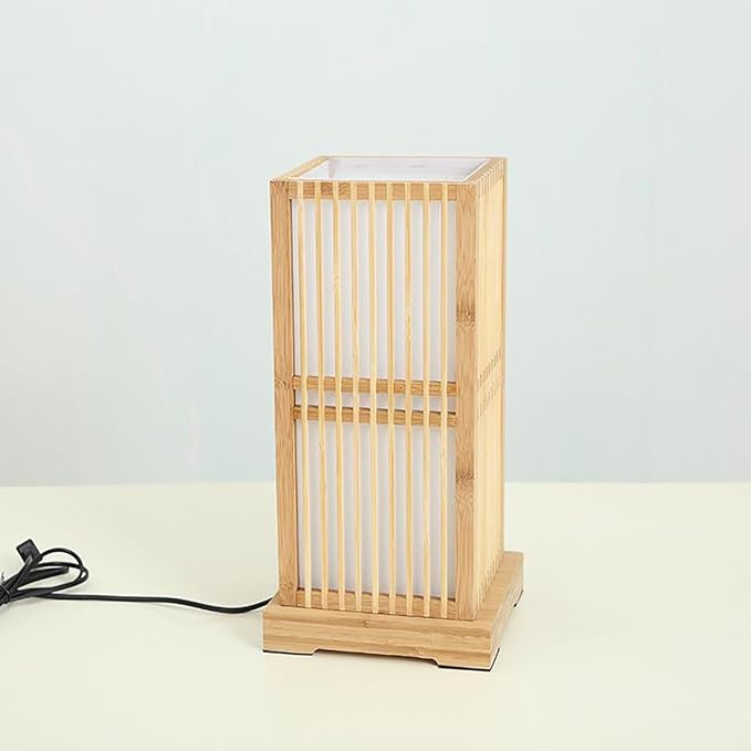 Japanese Table Lamp Handmade Bamboo Table Lamps Lantern Shade Natural Wooden Base Eye-Caring Bedroom Bedside nightstand Light Vintage Modern Table lamp Study Room Desk Lamp Reading Lamp