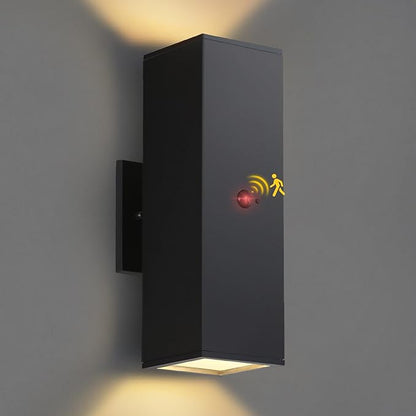 Motion Sensor Outdoor Lights, Modern Outdoor Wall Lights Black Exterior Light Fixture with E26 Base, Square Motion Detector Lights for Outside, Waterproof Sconce for House Porch, Bulbs Included