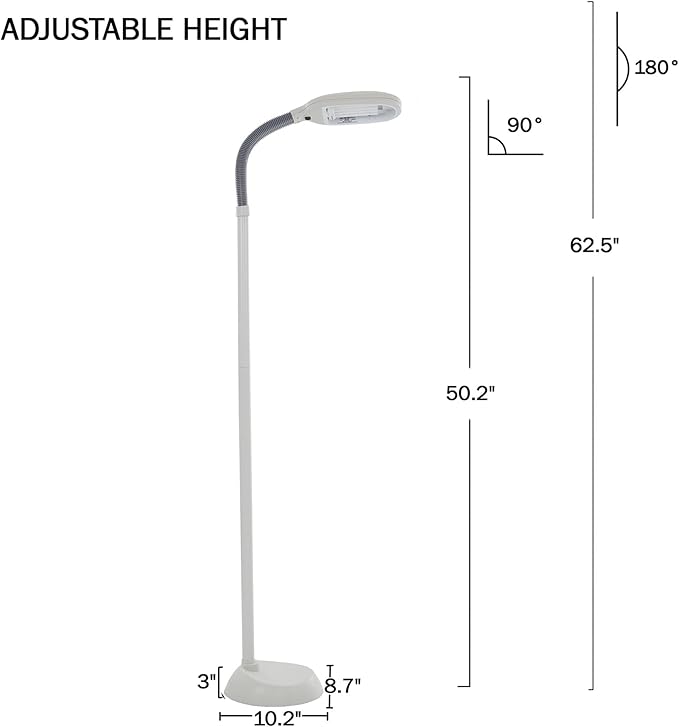 Bedford Home Floor Lamp - Full Spectrum Natural Sunlight Lamp with Bendable Neck - Reading, Craft, Studying, and Esthetician Light (Beige)