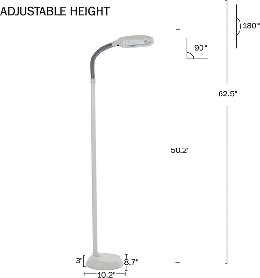 Bedford Home Floor Lamp - Full Spectrum Natural Sunlight Lamp with Bendable Neck - Reading, Craft, Studying, and Esthetician Light (Beige)