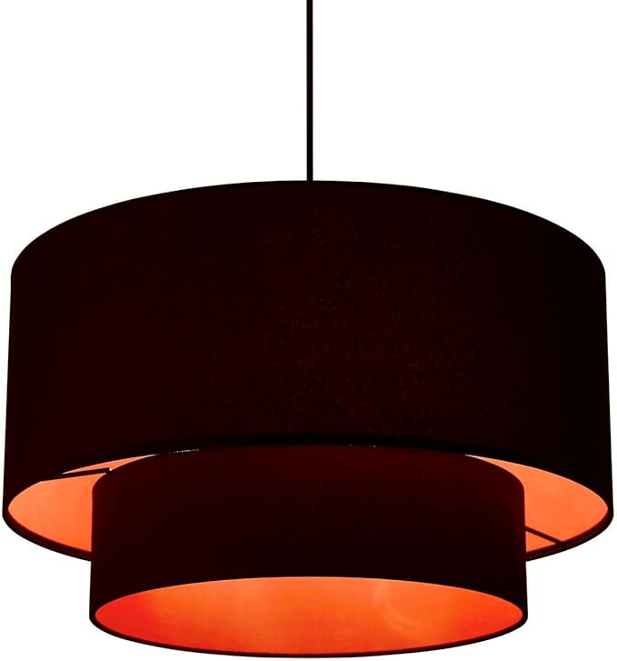 Livex Lighting 45618-04 Sentosa Collection 3-Light Pendant Hanging Light with Black and Orange Hardback Fabric Shade, Black, 20 x 20 x 99