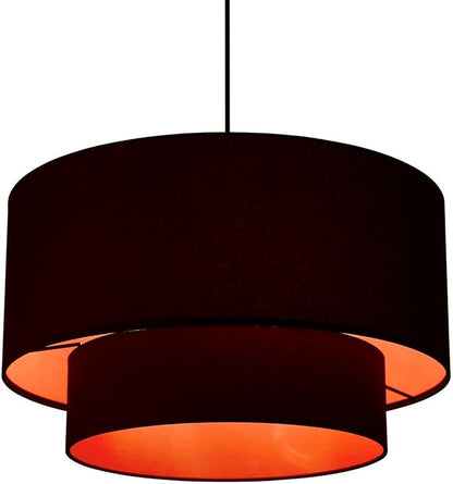 Livex Lighting 45618-04 Sentosa Collection 3-Light Pendant Hanging Light with Black and Orange Hardback Fabric Shade, Black, 20 x 20 x 99