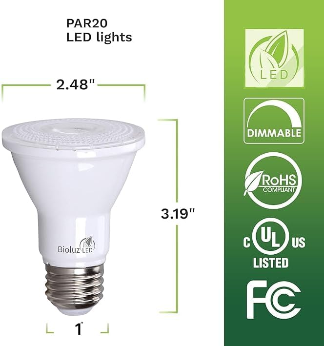 Bioluz LED PAR20 Light Bulbs 10 Pack, Dimmable LED Light Bulb 5.5W = 75W, Soft White 3000K, Daylight LED, E26, 40° Beam, Energy Efficient, UL Listed & Title 20, Replaces Incandescent, Soft Light Bulbs