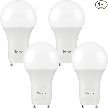 Sunco GU24 LED Bulb A19, 2 Prong Light Bulbs, 800 LM, 9W (60W Equivalent), 5000K Daylight, Dimmable, Twist & Lock GU24 Pin Base, CRI91, Instant On UL 4 Pack.