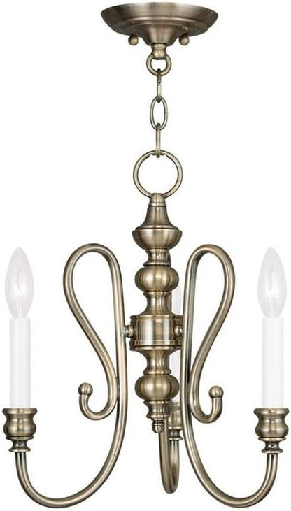 Livex Lighting 5163-01 Caldwell 3-Light Convertible Mini Chandelier/Ceiling Mount, Antique Brass