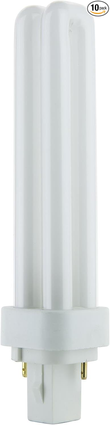 Sunlite PLD18/SP65K Compact Fluorescent Double U-Shaped Twin Tube Bulb, 18 Watts, 2-Pin G24d2 Base, 1080 Lumens, 6500K Daylight, 80 CRI, 10 Pack