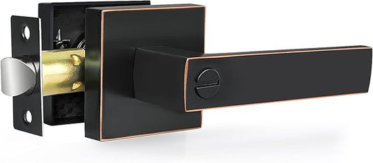 Privacy Door Levers, 1 Pack Oil Rubbed Bronze Door Handles Interior Heavy Duty Bed and Bath Keyless Door Locksets, Reversible for Left Right Handed Doors