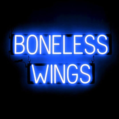 SpellBrite BONELESS WINGS Sign | Food-Related Sign with Neon Look, Blue LED Light Source | 30.4" x 15.0"