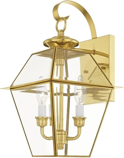 Livex Lighting 2281-04 Westover 2 Light Outdoor Black Finish Solid Brass Wall Lantern with Clear Beveled Glass