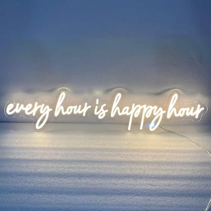 Every hour is happy hour, Neon Light Sign, Bar Cart Decor, Home Bar Wall Art Sign, New Kitchen Wall Décor Size:H6 x W32inches
