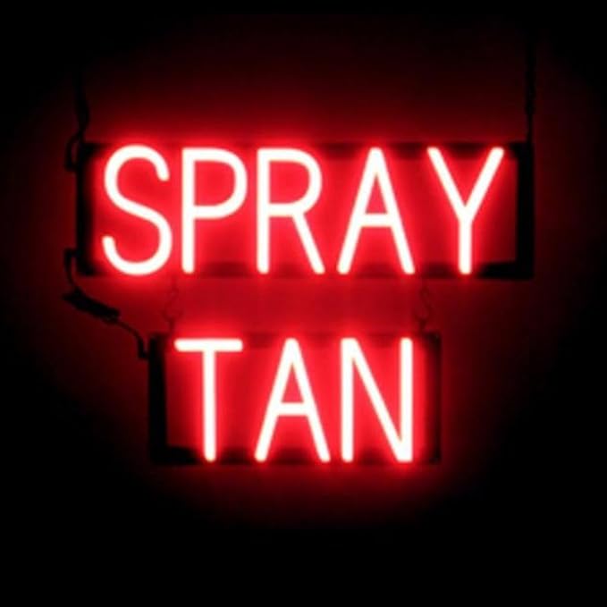 SpellBrite SPRAY TAN Sign | Beauty-Related Sign with Neon Look, Red LED Light Source | 21.1" x 15.0"