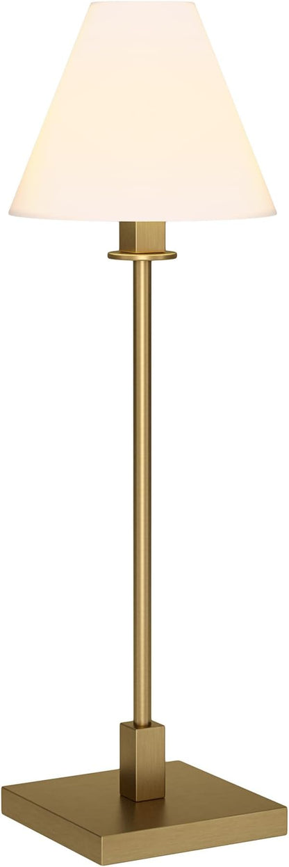 Henn&Hart 28'' Modern 1-Light Table Lamp with White Fabric Cone Shade for Dining Room, Living Room, or Office, Brass/White