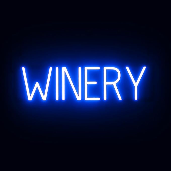 SpellBrite WINERY Sign | Wine-Related Sign with Neon Look, Blue LED Light Source | 23.6" x 6.3"