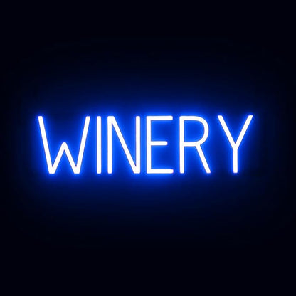 SpellBrite WINERY Sign | Wine-Related Sign with Neon Look, Blue LED Light Source | 23.6" x 6.3"