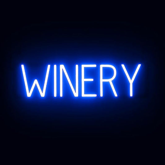 SpellBrite WINERY Sign | Wine-Related Sign with Neon Look, Blue LED Light Source | 23.6" x 6.3"