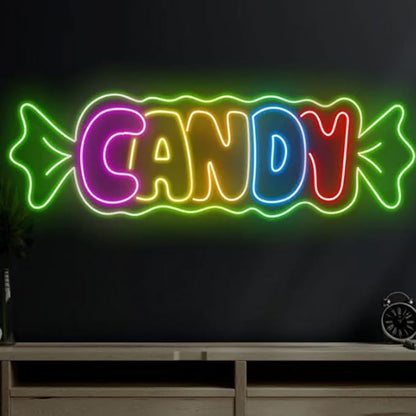 Colorful Candy Neon Sign, Candy Shop Wall Decor, Candy Lover Gifts, Candy Party Sign Size:23inch