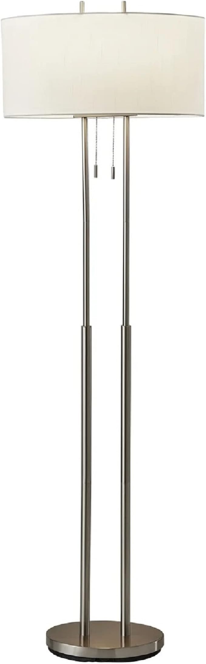 Adesso 4016-22 Duet 62" Floor Lamp, Satin Steel, Smart Outlet Compatible
