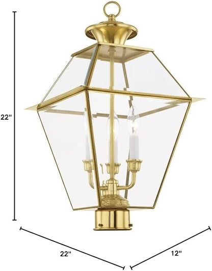 Livex Lighting Lantern 2384-01 Westover 3-Light Outdoor Post Head, Antique Brass