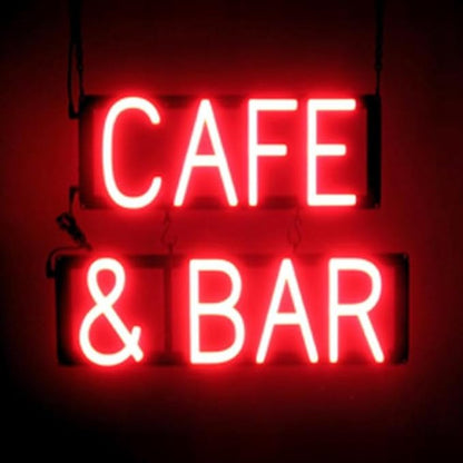 SpellBrite CAFE & BAR Sign | Cafe-Related Sign with Neon Look, Red LED Light Source | 19.6" x 15.0"