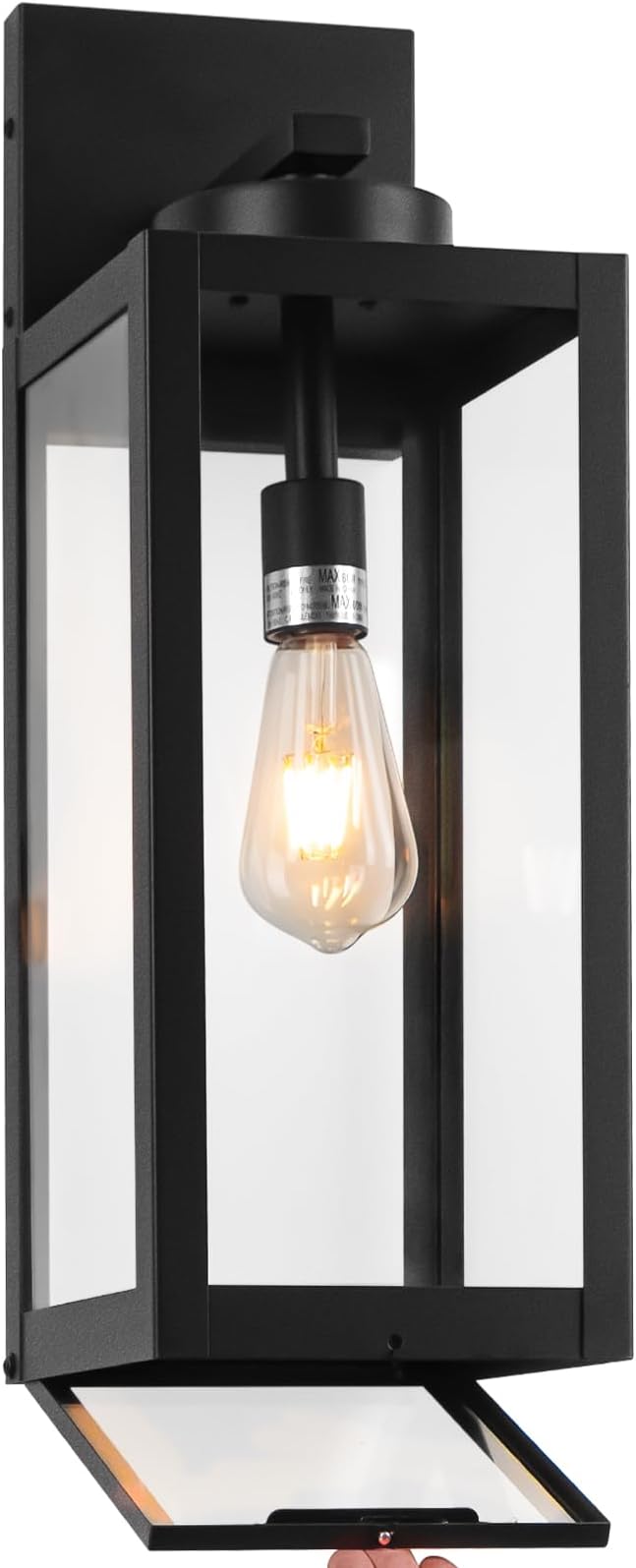 1 Pack 20" Large Outdoor Wall Lights with Closed Bottom - Black Outdoor Light Fixture Porch Lantern Wall Mounted, Waterproof Modern Exterior Wall Sconce Coach Lamps for House, E26