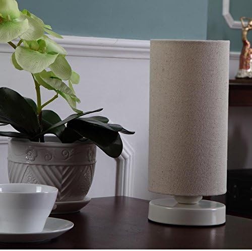 Bieye L10271 Linen Fabric Table Lamp with Cylindrical Lampshade, 11-inch Tall (Creamy-White)
