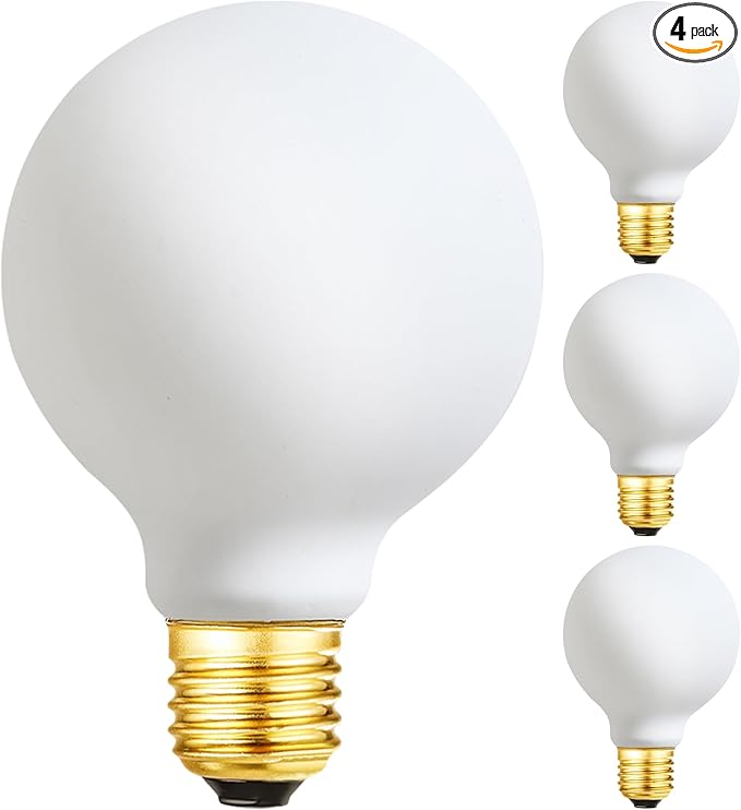 LEOOLS LED Light Bulb G25/G80 Dimmable Flick-Free Matt White 6W Soft White 3000k CRI95 600LM, 60W Equivalent Vintage LED Edison Globe Light Bulb,E26 Standard Base, 4 Pack